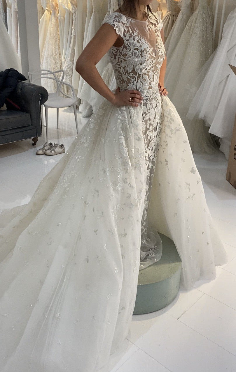 Luxury Crystals Wedding Dresses with Detachable Train Pearls Lace Applique Beaded Bridal Gowns High Neck Modern Robes De Mariee Vestidos 01