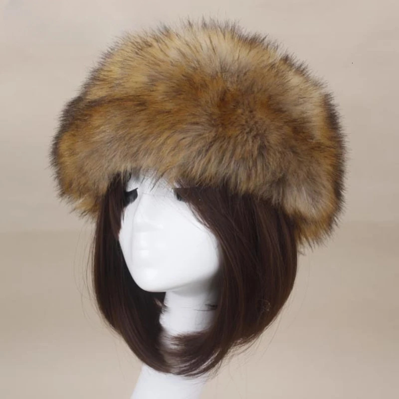 Winter Thick Furry Hairband Fluffy Russian Faux Fur Women Girl Headband Hat Outdoor Earwarmer Ski Hats 241114