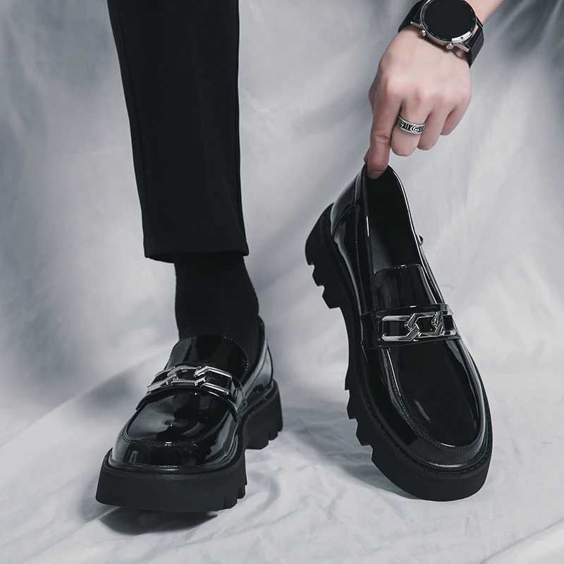 New Men Patent Leather Oxfords Slip Thick Tottom For Male Derby Shoes Casual Original Loafers Mens Fi Formal Dress ShoesXJ250118