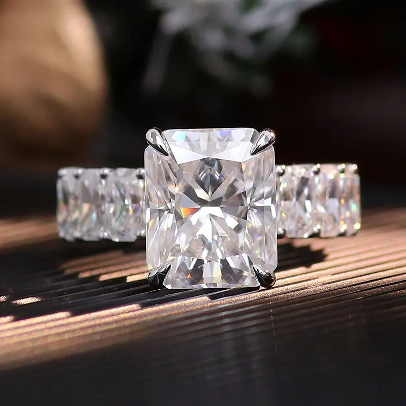 Rulalei Gorgeous Luxury Jewelry 925 Sterling Silver Princess Cut White Topaz CZ Diamond Gemstones Large Zircon Party Eternity Women Bridal Ring For Lo