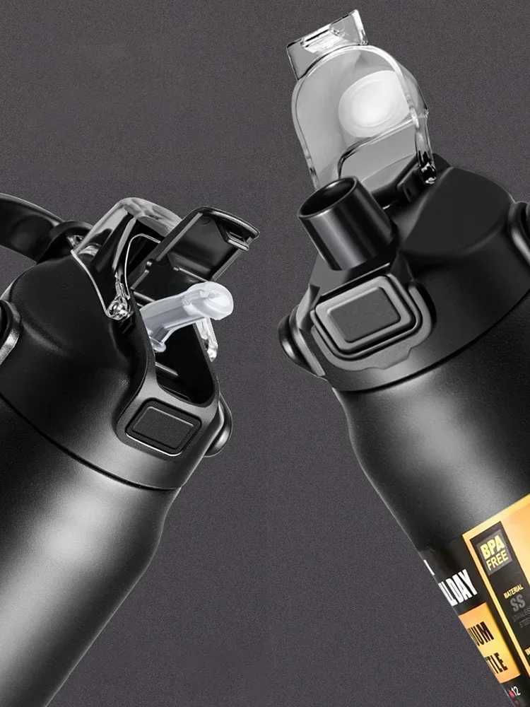 Portable hot and cold coffee cup with straw sports vacuum valve 304 stainless steel water bottle Y241114