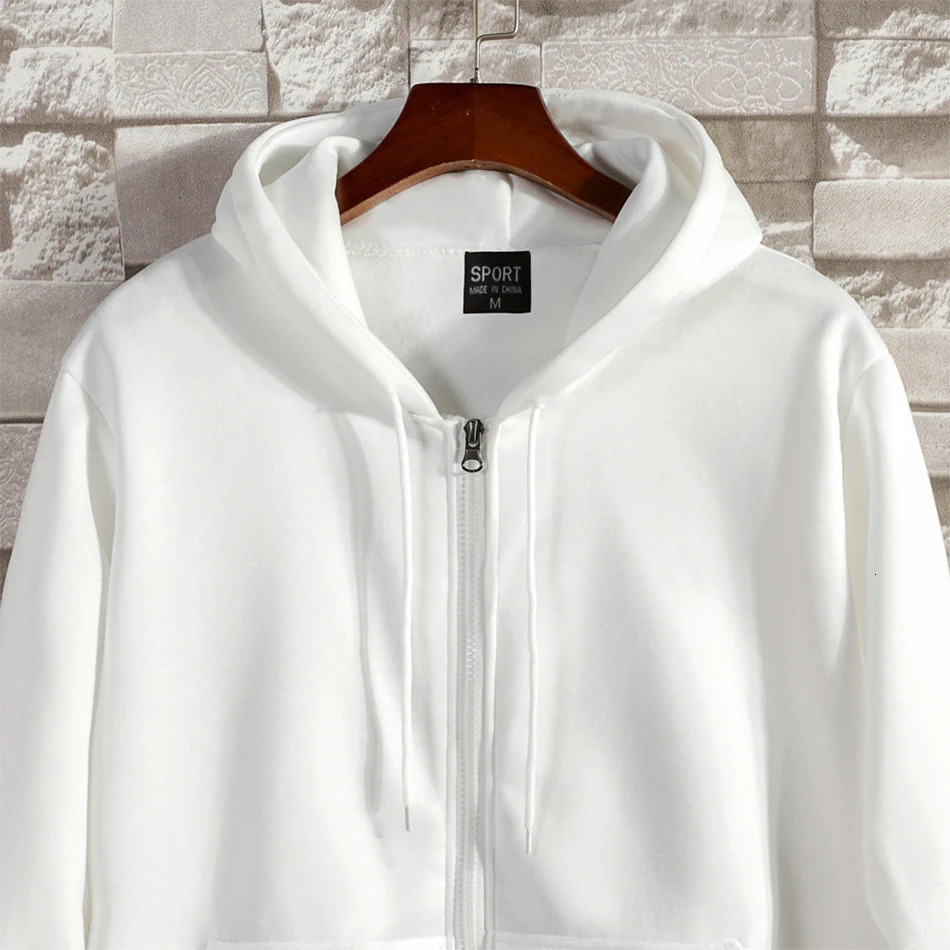 2023 Zipper HoodieMen Fashion Long Sleeve Hooded Sweatshirt Casual Autumn Winter Sportwear Solid Clothes 241113