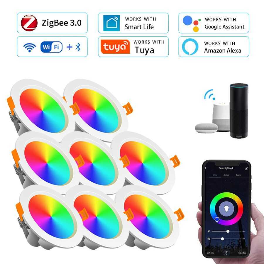 15W ZigBee Smart Ceiling Light RGB Tuya WiFi Bluetooth LED Downlights Recessed Spotlight Alexa Lamp Control Google HomeLX241114