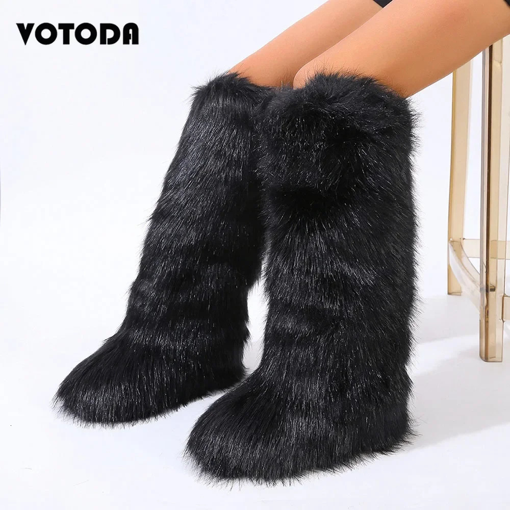 Winter womens snow boots artificial fur boots warm plush platform knee pads high boots outdoor fur cute over the knee boots for girls Y2K 241113