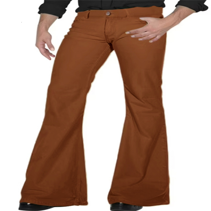 men's solid color daily casual stretch slim fit retro flared pants