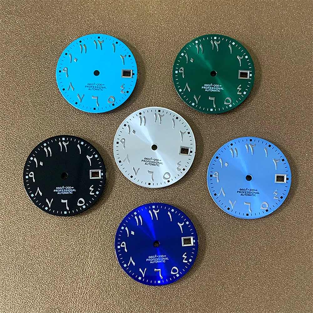 Arabic Numerals Watch Dial, 28.5mm, for NH35 NH36 Movement Watch Accessories, Sunburst Arabic Dial NH35, 4.2 3.8 3.0 Crown