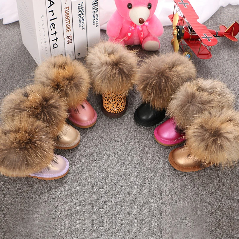Real leather womens ankle boots customized winter womens shoes apartment real fox - fur warm womens shoes snowshoes 241113