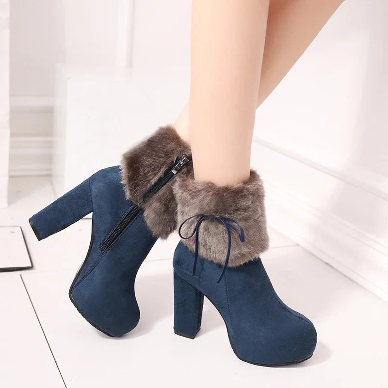 Womens Fashion Shoes Round Toes Suede Side Zipper Womens Boots Winter Sale Like Cake Solid Color Womens Shoes 241113