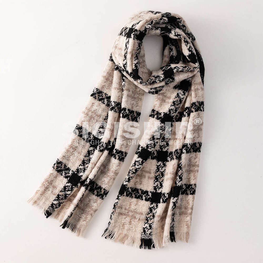 100% wool women's checkerboard fashion Korean version winter warm scarf with high-end feel, large shawl