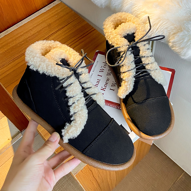 Women's Boots:Fashion Simple Design Snow Short Boots Winter Warm Round Toe Flat Bottom Lace-up ,Black/Brown/Khaki,Free shipping 90d5