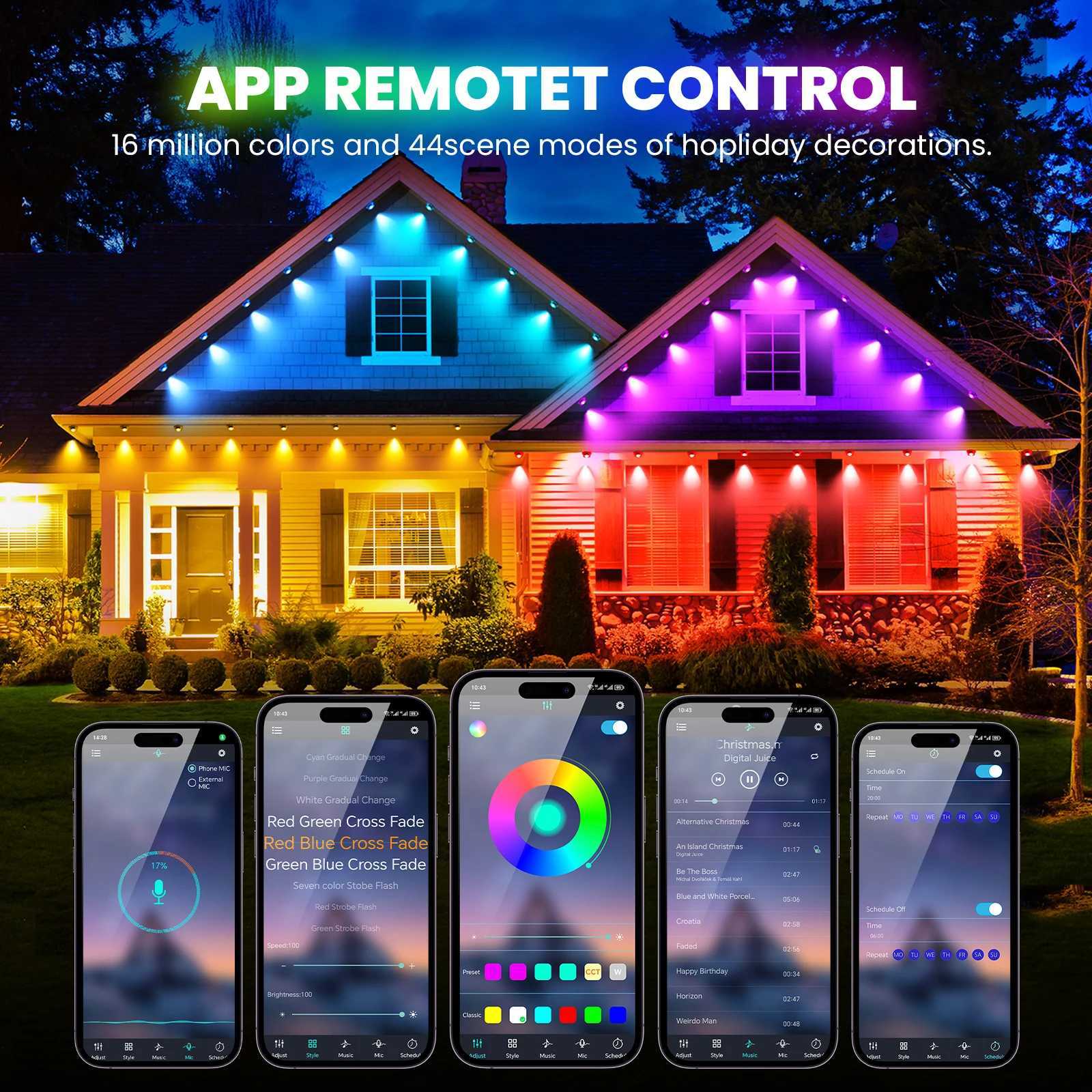 15M 30M 60M permanent outdoor Eaves LED light waterproof RGBCCT string light application Bluetooth whole house Christmas party light X241114