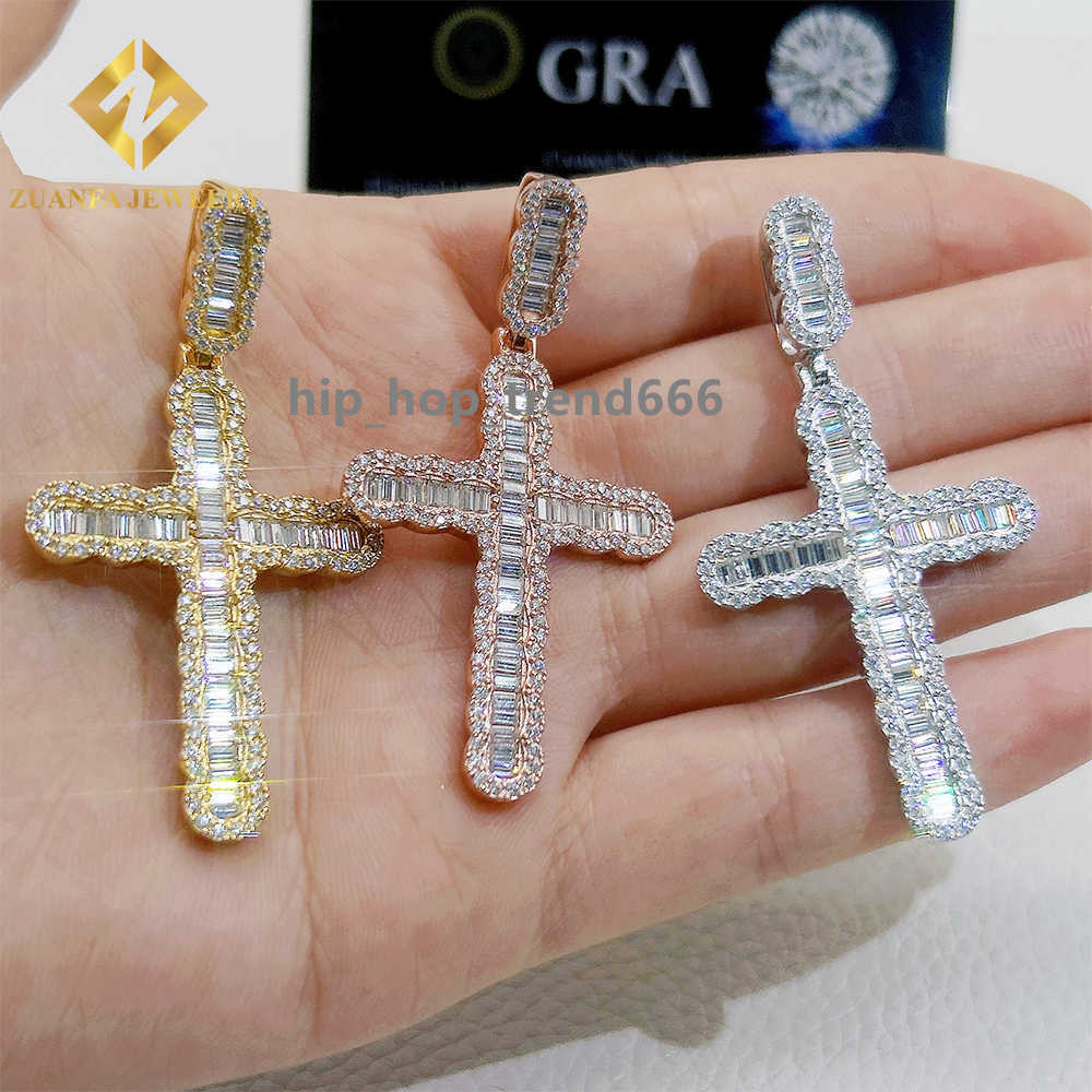 Fashion buagette moissanite Hip Hop Ankh Cross Pendant 925 sterling silver Cross pendants D vvs moissanite iced out pendant
