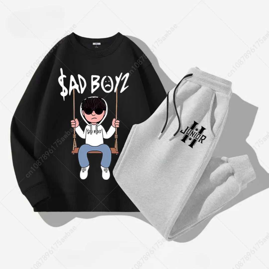 Mens Mens 2-piece hooded sweatshirt+drawstring pants casual printed hooded sweatshirt spring/summer running set S-3XL X241113