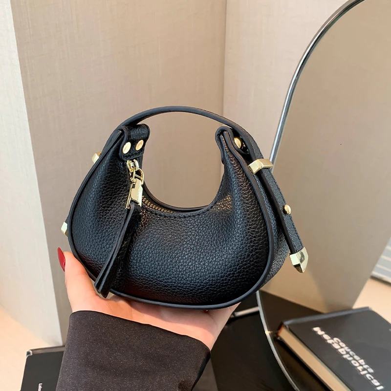 5 Colors Pu Leather Lady Bag Y2K Mini Purse Phone Bag Day Clutch Bag Fashion Half Moon Handbag Lipstick Bag Green 241114