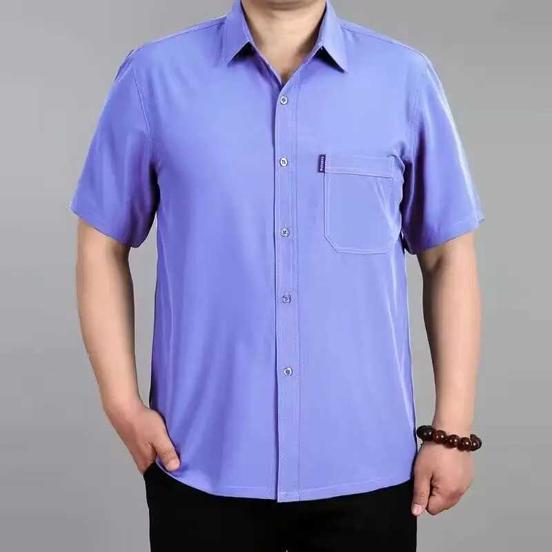 2024 Men Summer Fashion Cooling Ice Silk Shirts Men Short Sleeve Breathable Blouses Male New Solid Casual Social Shirts I72XJ24113