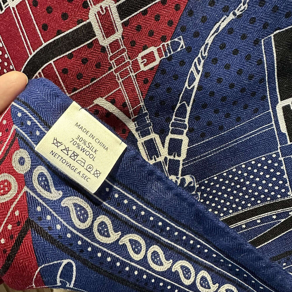 Wave Point Scepter Red Blue Women's Winter New Silk Wool Blended Premium Scarf Shawl