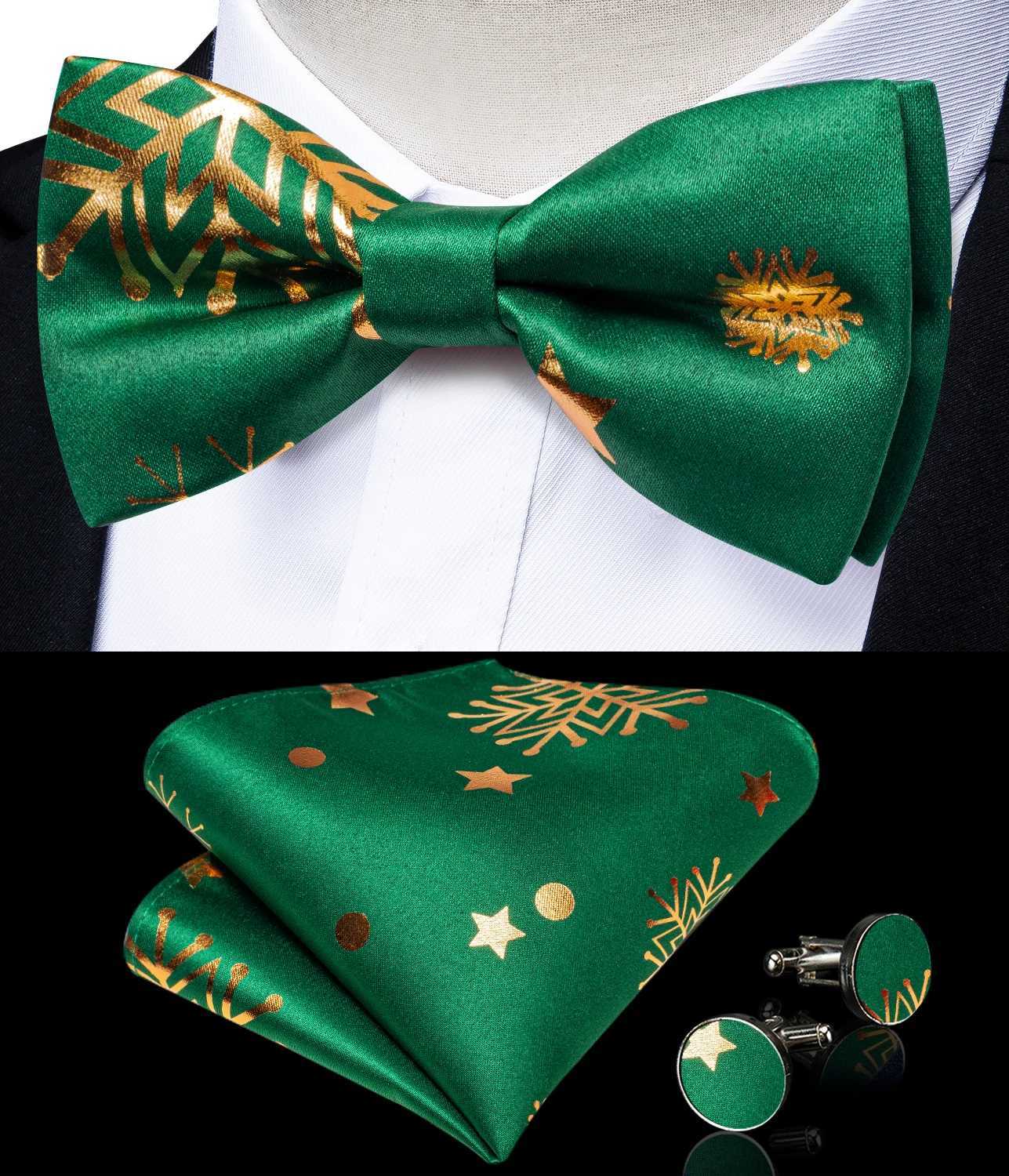 Green Christmas Men Vest Bowtie Pocket Square Cufflinks Set Printed Snowflake Waistcoat for Man Accessories Party Necktie Gifts LX241114