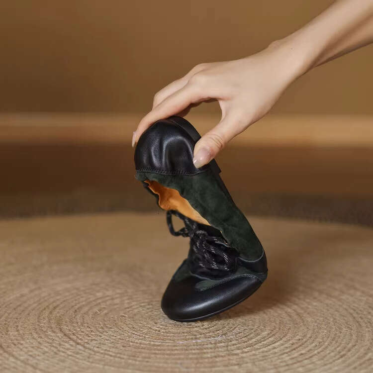 Autumn And Winter 2024 New Flat Ballet Women's Chicken Rolls Casual Round Toe Soft Surface Single Small Leather Bean Shoes