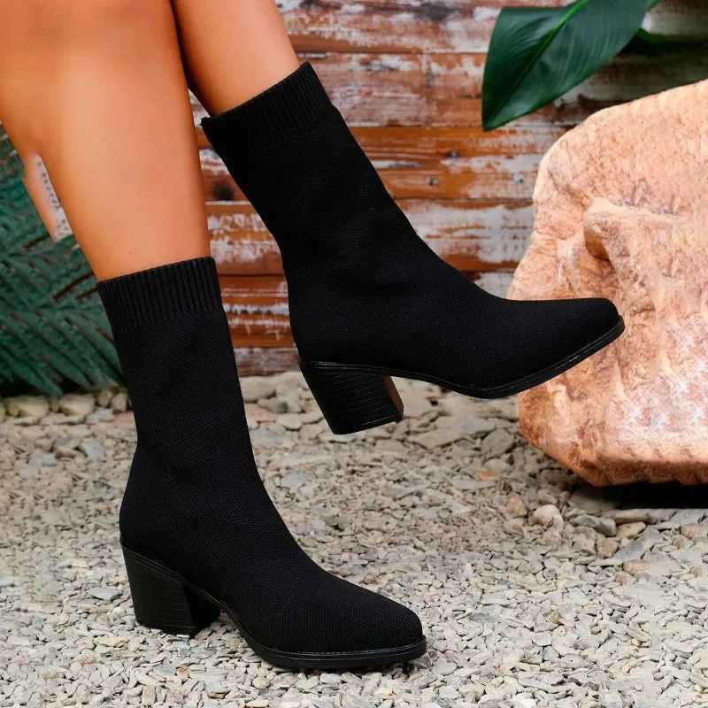 High Quality Warm and Smooth High Quality Shoes - Warm Boots Fi Elastic Fabric Modern Boots Warm New Plus Size Mid calf Boots T241113