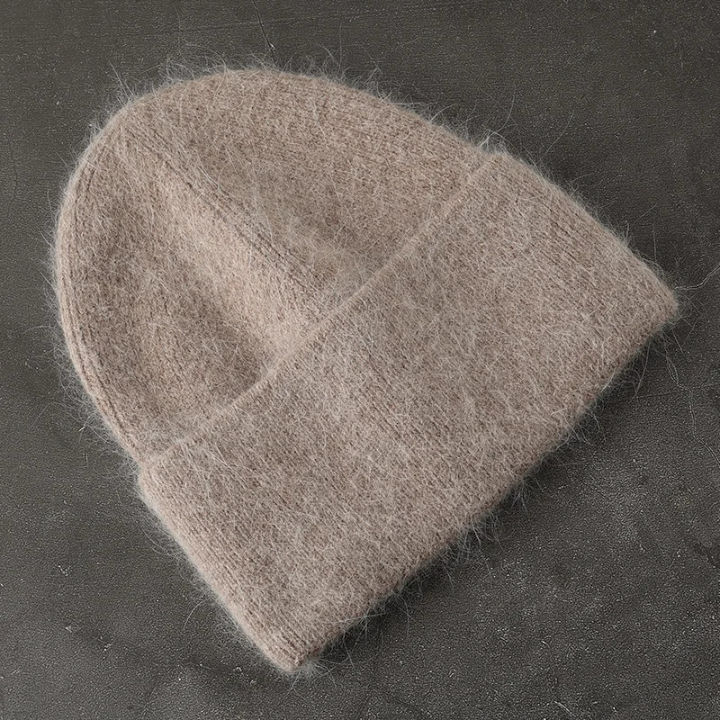 2024 Angora Knit Winter Hat For Womens Rabbit Fur Fluffy Knitted Beanies Korea Bonnet Female Soft Warm Skullies 241114
