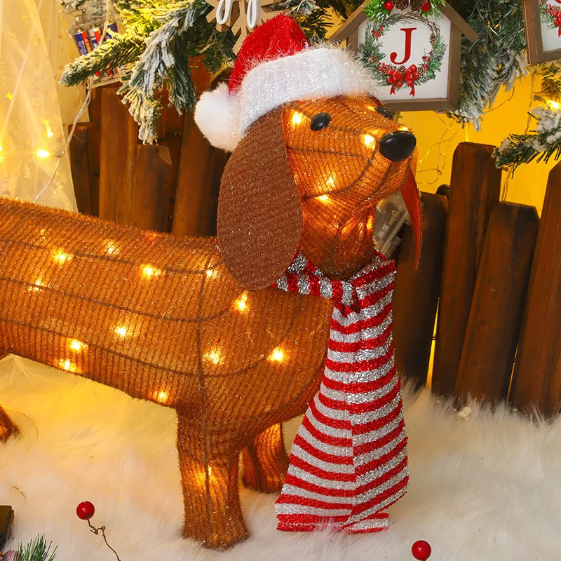 Christmas Lantern Sausage Wiener Dog 2.3ft Christmas Tinsel Wiener Dog Outdoor Indoor Courtyard Christmas Decoration 241112