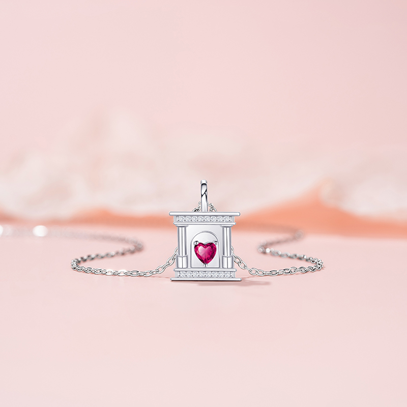 Chic Commute-Friendly Winter-Inspired Heart & Fireplace Pendant Necklace in Stainless Steel for Women