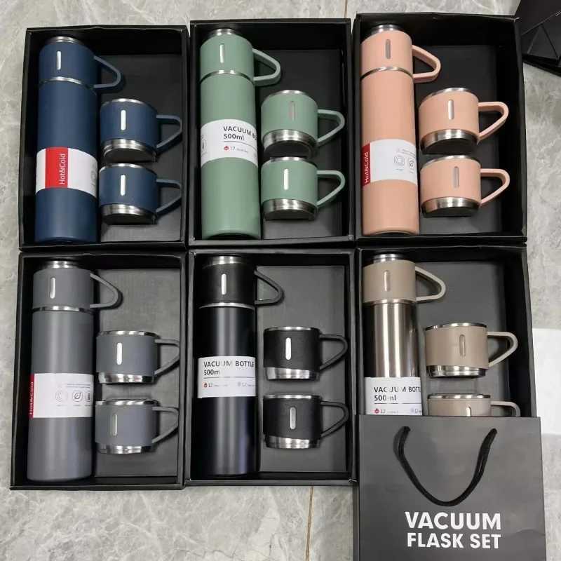500ML 304 Stainless Steel Vacuum Coated Gift Box Set Business Style Coffee G Hot Water Bottle Portable Flame Craze Y241114