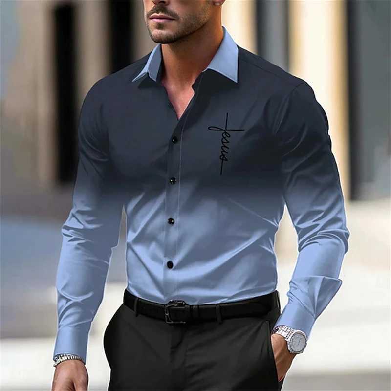 New Mens Fashion Long-sleeved Shirt Spring And Autumn Casual Single-breasted Lapel Shirt 3D Striped Printed Temperament ShirtXJ24113