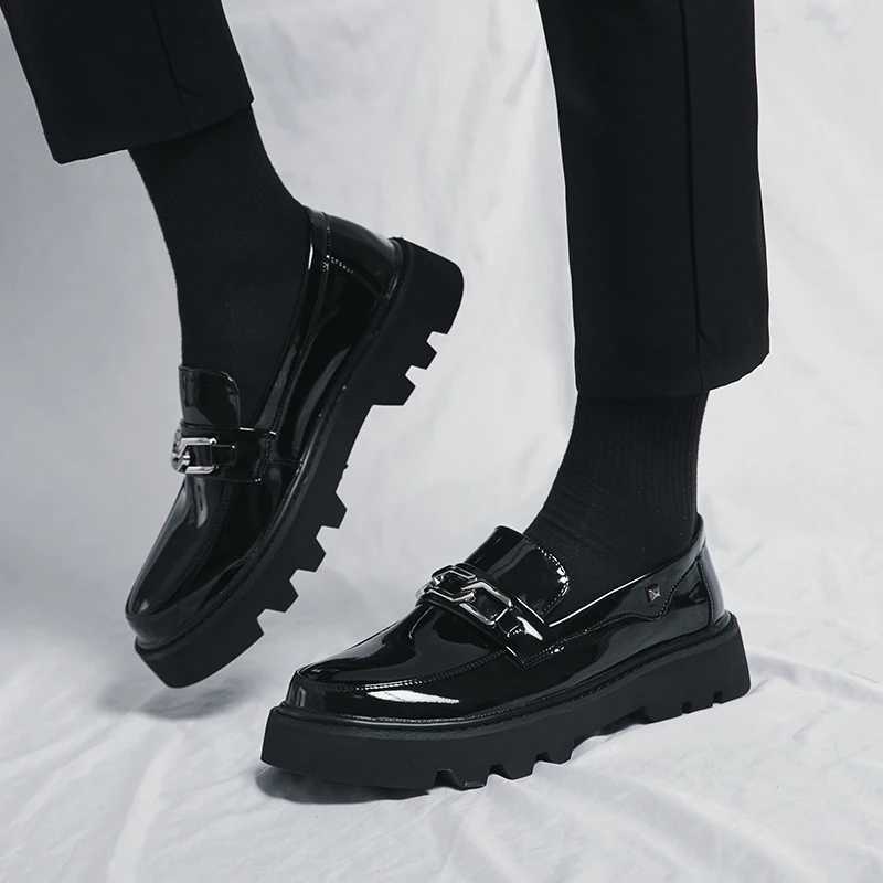 New Men Patent Leather Oxfords Slip Thick Tottom For Male Derby Shoes Casual Original Loafers Mens Fi Formal Dress ShoesXJ250118