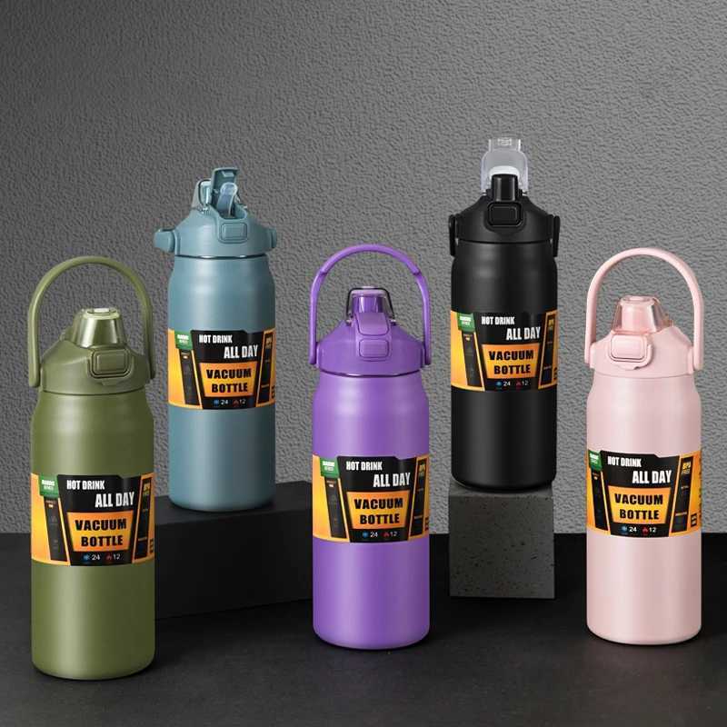 Outdoor thermostat portable 304 stainless steel thermostat g vacuum valve hot and cold sports water bottle with straw Y241114