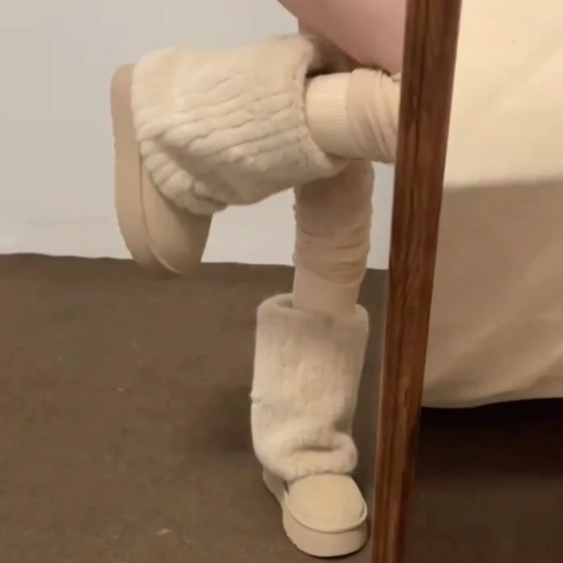 platform cold winter snow boots fashionable long haired small leg boots wedge-shaped womens shoes comfortable and warm winter boots 241113