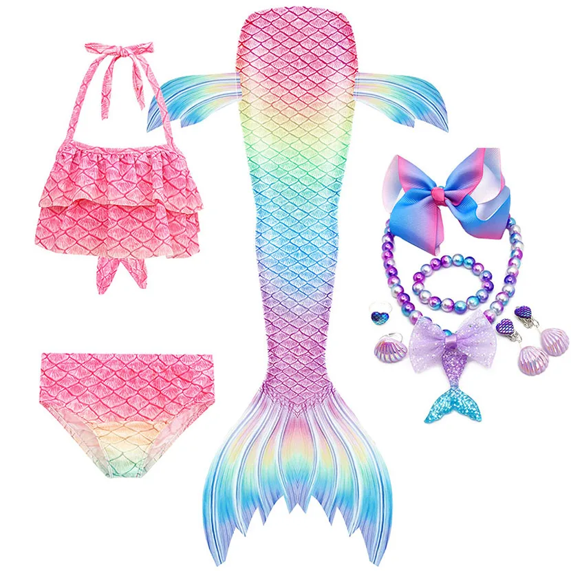 Kids Girls Swimming Mermaid tail Mermaid Costume Cosplay Children Rainbow Mermaid Swimsuit Fantasy Suit can add Monofin Fin