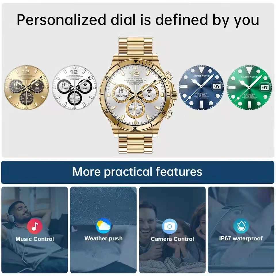 New AI Vo Control Smart Watch Mens Outdoor Sports Fitness Bracelet Call Rate Blood Pressure Tracker Smart Watch Y241114