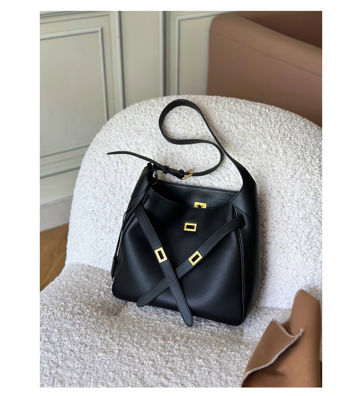 Real Leather Buckle Tote Bags For Women Large Capacity Commuting Bucket Purse Versatile Desinger Shoulder Armpit Bag Genuine Leather BagVoyage