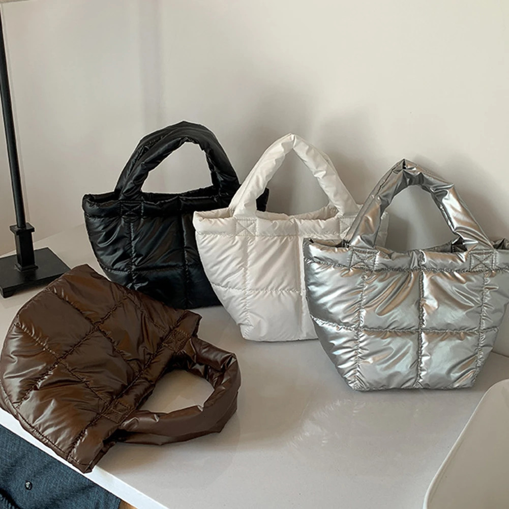 Winter Puffer Handbag for Women Down Padded Small Shoulder Bags Puffy Top Handle Bag Quilted Cotton Tote Lightweight Space Purse 241114