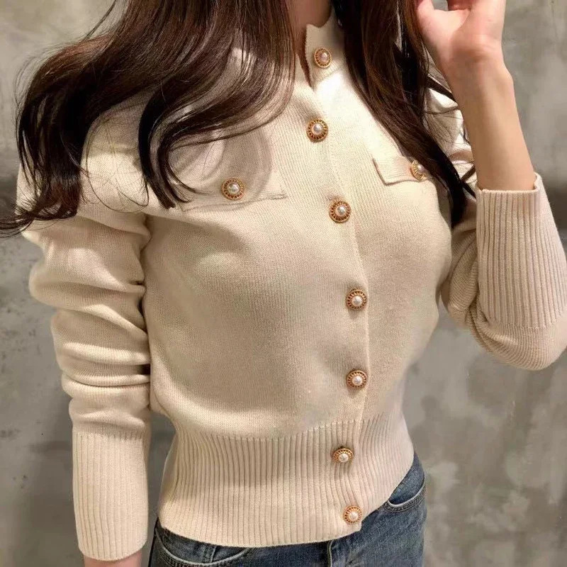2024 Autumn Long Sleeve Fashion Women Cardigans Sweater Knitted Coat Short Casual Single Breasted Korean Slim Chic Ladies Tops y241113