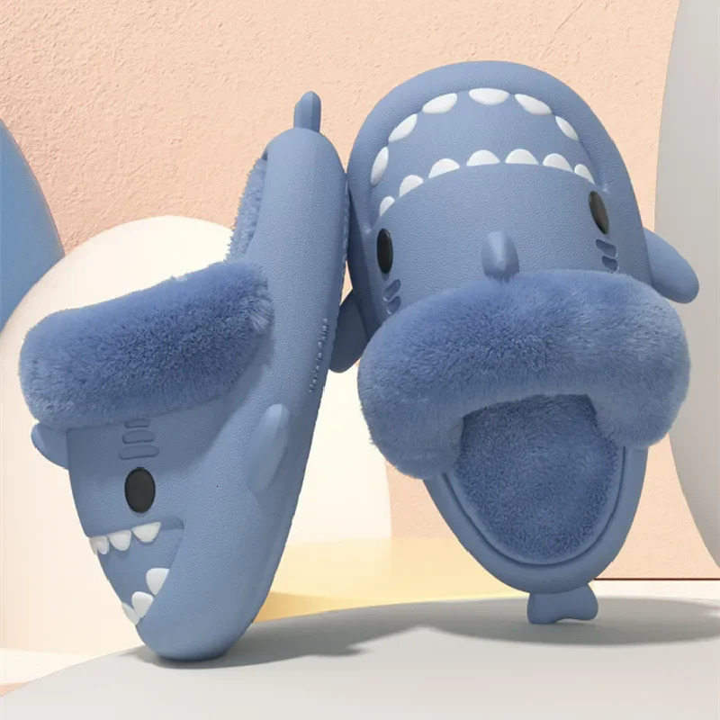 Men Women Shark Slippers Detachable EVA Waterproof Warm Cotton Plush Home Slippers Winter Indoor Fluffy Slides Non Slip Shoes 241114