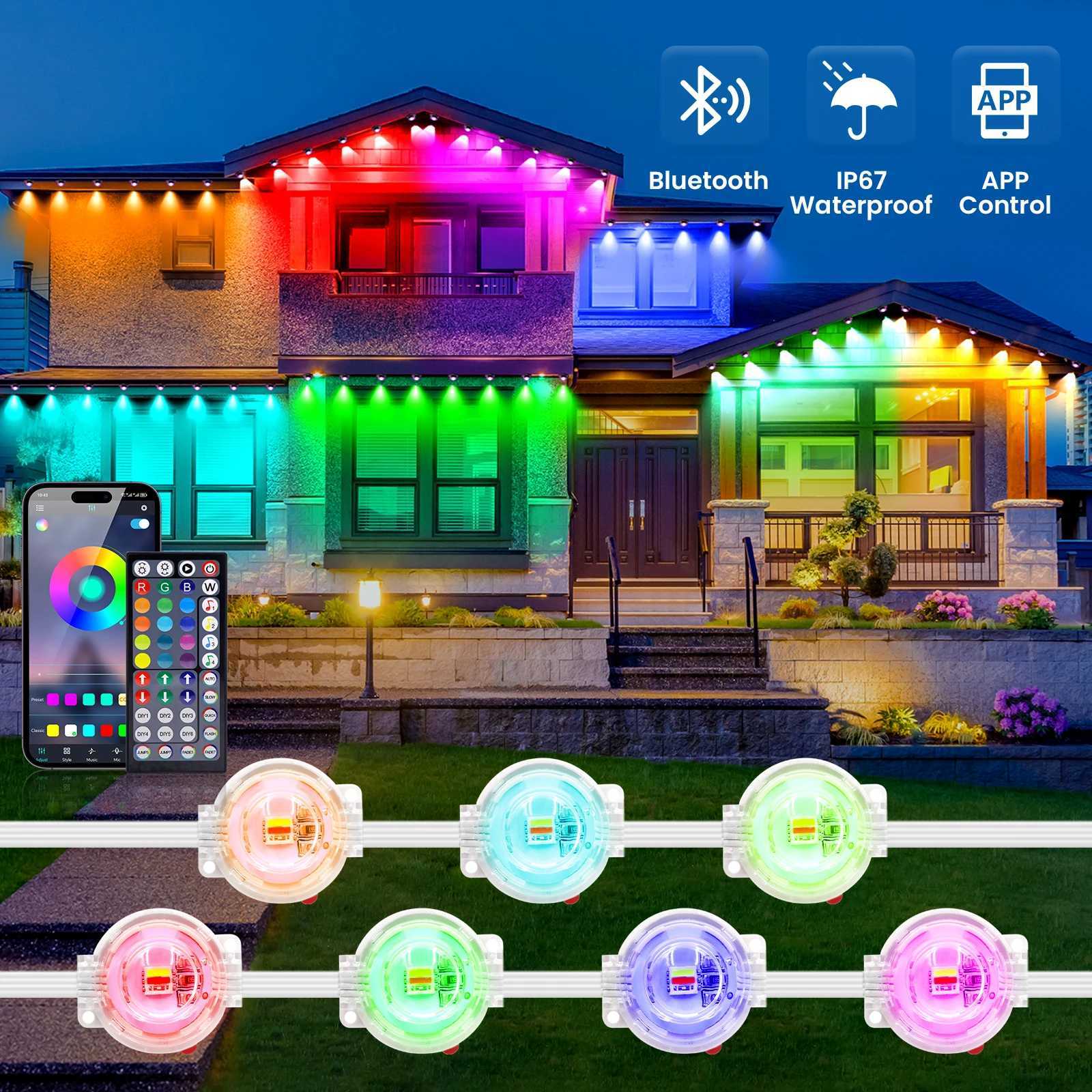 15M 30M 60M permanent outdoor Eaves LED light waterproof RGBCCT string light application Bluetooth whole house Christmas party light X241114