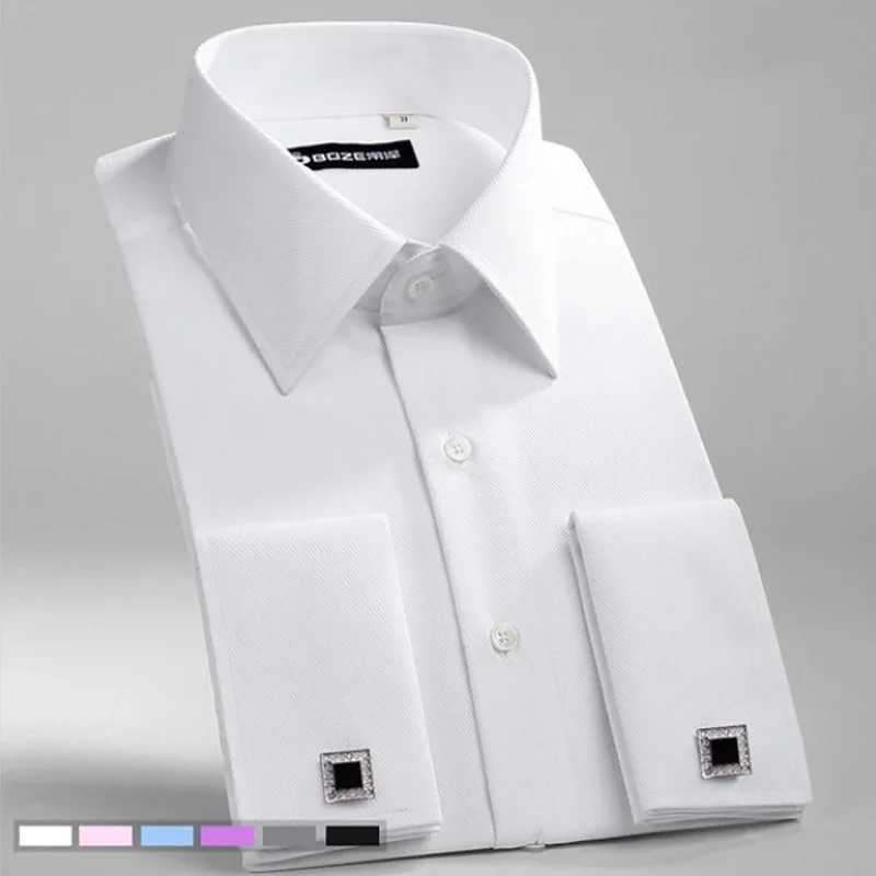 Mens French cuff formal shirt new white long-sleeved business button mens shirt regular fit cuff button shirt M~6XLXJ24113