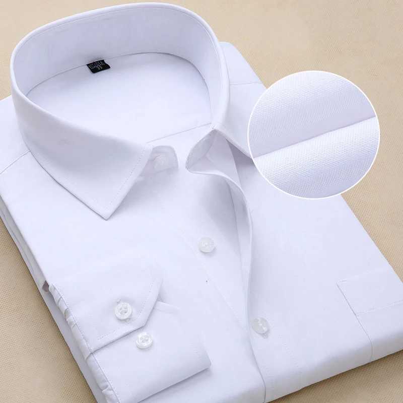 Plus Size Men Dress Shirts Long Sleeve Slim Fit Solid Striped Business Formal White Man Shirt Male Social Big Size ClothingXJ24113