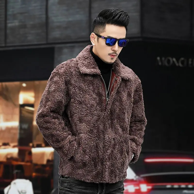 autumn winter mens long sleeved fur jacket mens short fur leather coat mens slim fit warm coat I508 241113