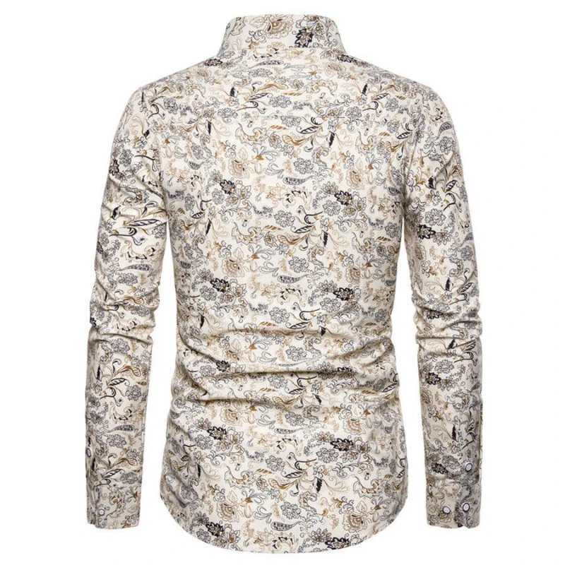 Spring Autumn New Printed Blouse Mens Clothing Floral KPOP Fashion Style Cardigan Harajuku Loose Polo Neck Long Sleeve ShirtsXJ24113