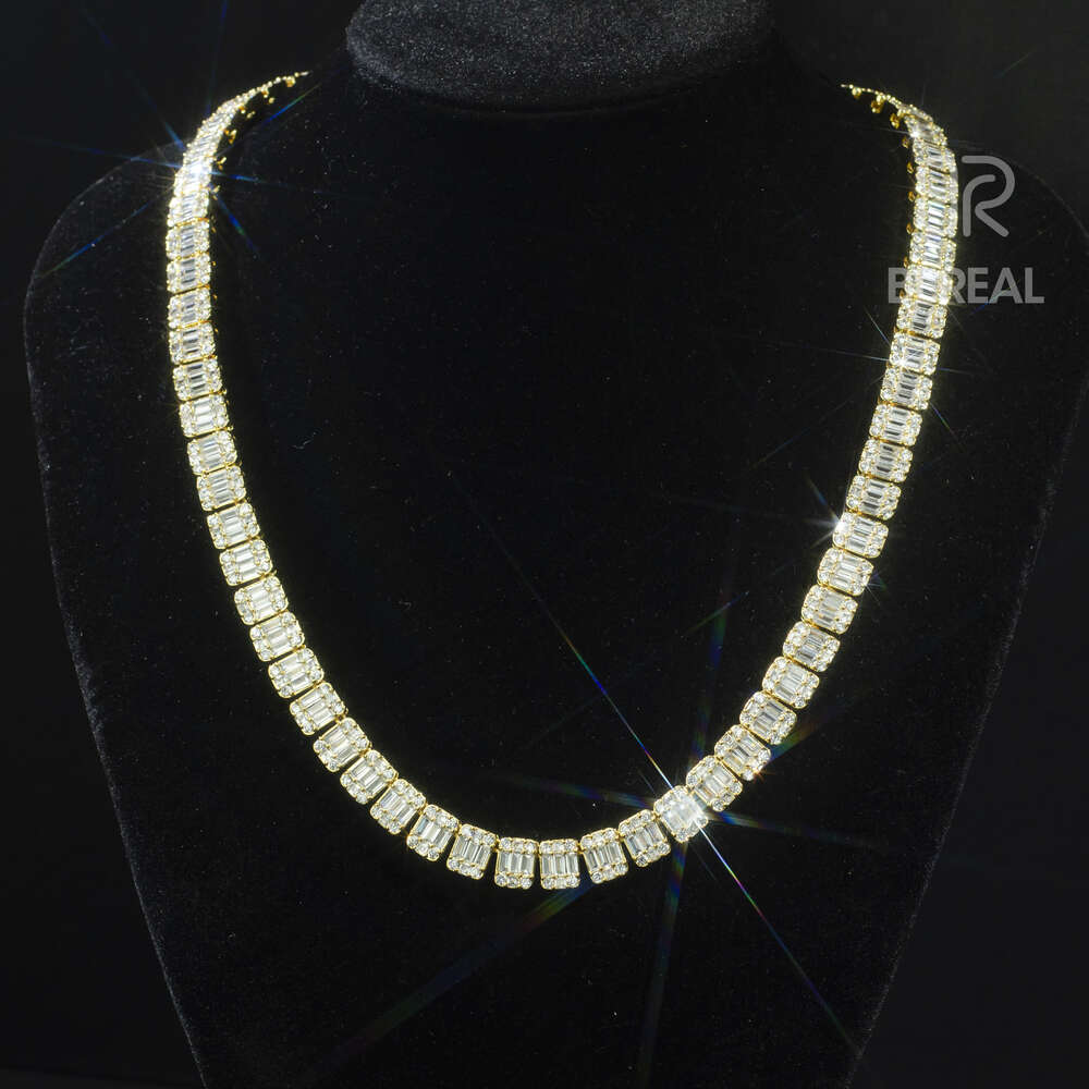 moissanite chain Factory 10mm VVS Moissanite Baguette Diamond Cluster Tennis Chain Necklace Bracelet Iced Out Clustered Women Men Jewelry