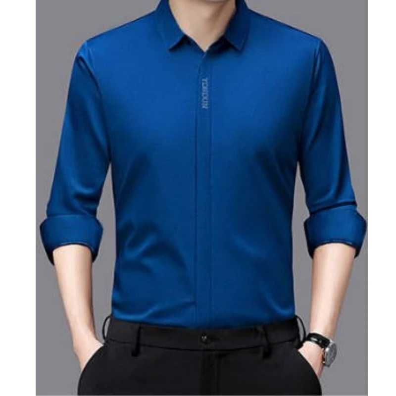 High End Mulberry Silk Men Business Shirt Long Sleeve Button Invisible Elastic Tops Wrinkle Resistant Luxurious Men ShirtXJ24113
