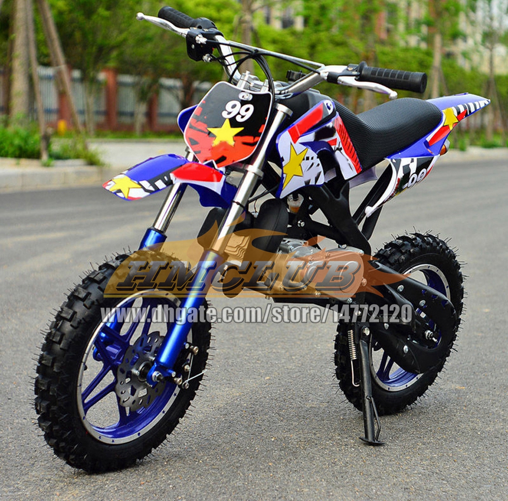 16Colors Real 2 Stroke Dirt Bike Mountain Mini Motorcycle Small Buggy 49CC 50CC Superbike Moto Gasoline Adult Child Off-road Vehicle Motorbike Boy Gir