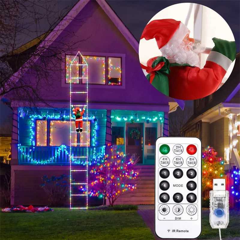 Claus 0.75/3M Santa Ladder Lamp Christmas Tree Lamp Decoration Indoor and Outdoor Decorative Windows Garden Pendant LED String X241114