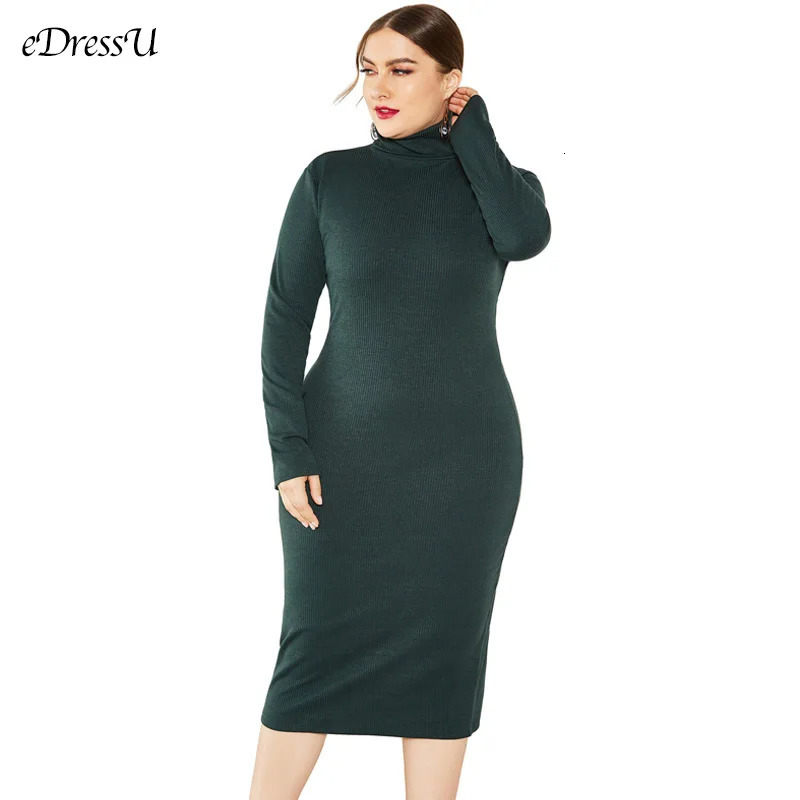 Knit Dress Plus Size Women Autumn Winter Dress Turtleneck Sweater Dress High Quality Dark Blue Office Daily Dress LMT-8006 240407