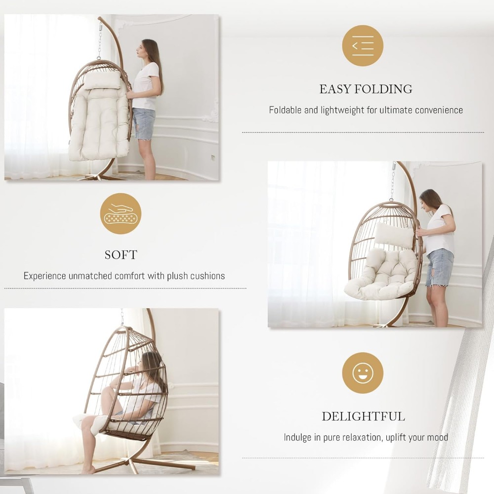 Swing Egg Chair with Stand Wicker Rattan Patio Basket Hanging Chair with Bedroom Balcony Patio Hanging Basket Chair Hammock