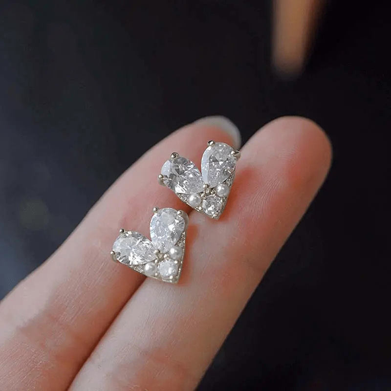 Choucong Heart Stud Earrings Sweet Cut Fashion Jewelry 925 Sterling Silver Gold Fill Water Drop White 5A Cubic Zircon CZ Diamond Elegant Party Women W