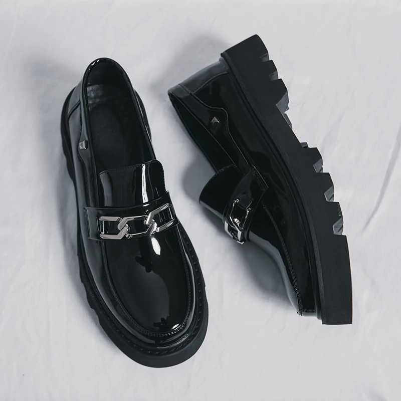 New Men Patent Leather Oxfords Slip Thick Tottom For Male Derby Shoes Casual Original Loafers Mens Fi Formal Dress ShoesXJ250118